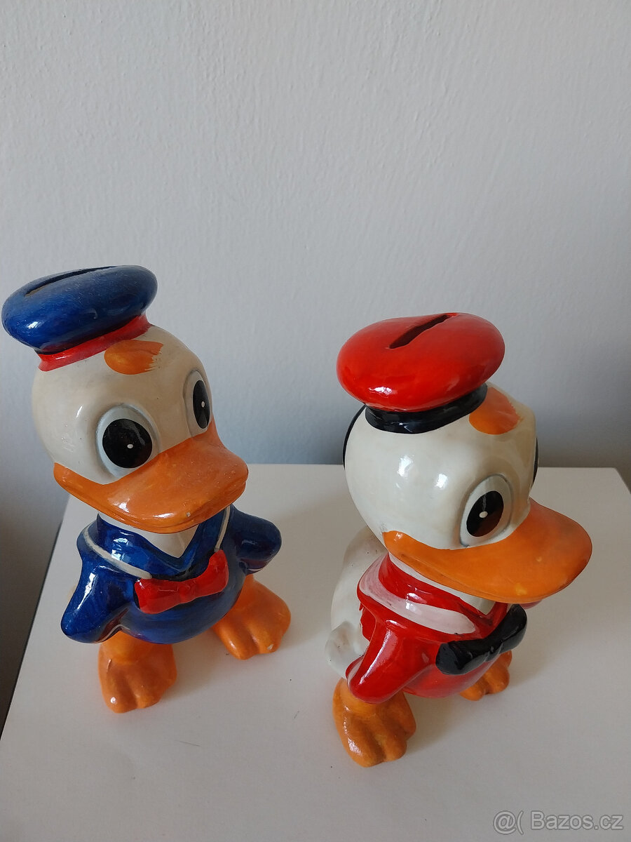 Keramická kasička Kačer Donald, 70tá léta, Thaiwan 2 ks - 3