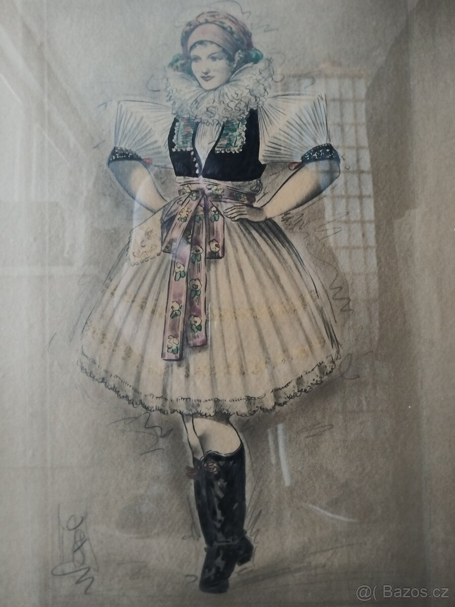 obraz DÍVKA V KROJI, sign. Jaroslav Štika - 3