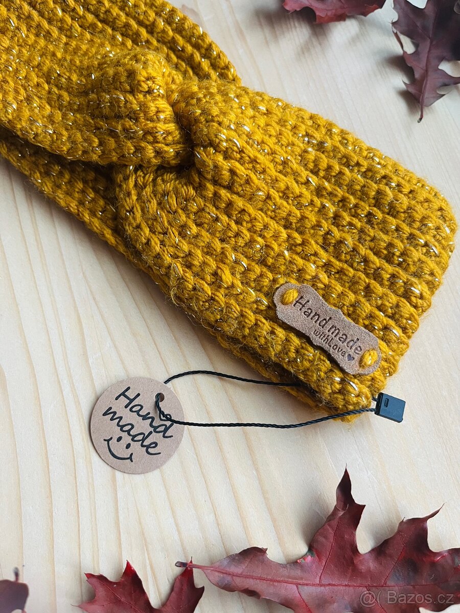 Háčkovaná čelenka - hořčicová 2. - 3