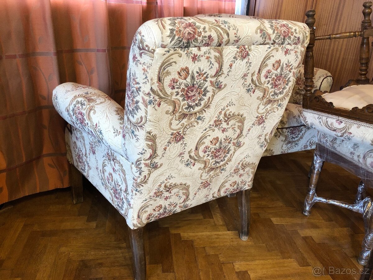 Starožitné křeslo 2 ks + taburet 2ks - 3