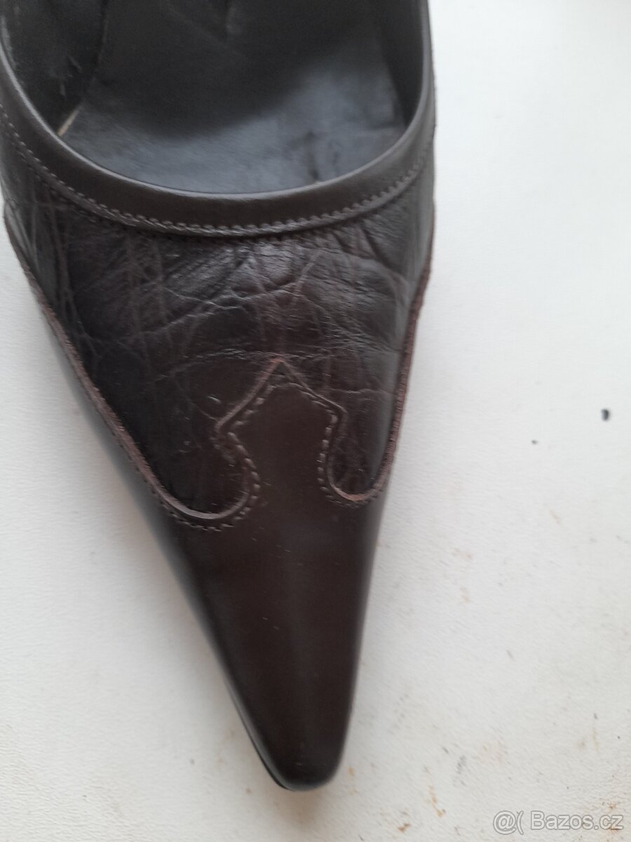 Lodičky kožené tmavé hnéde č.37 italky - 3