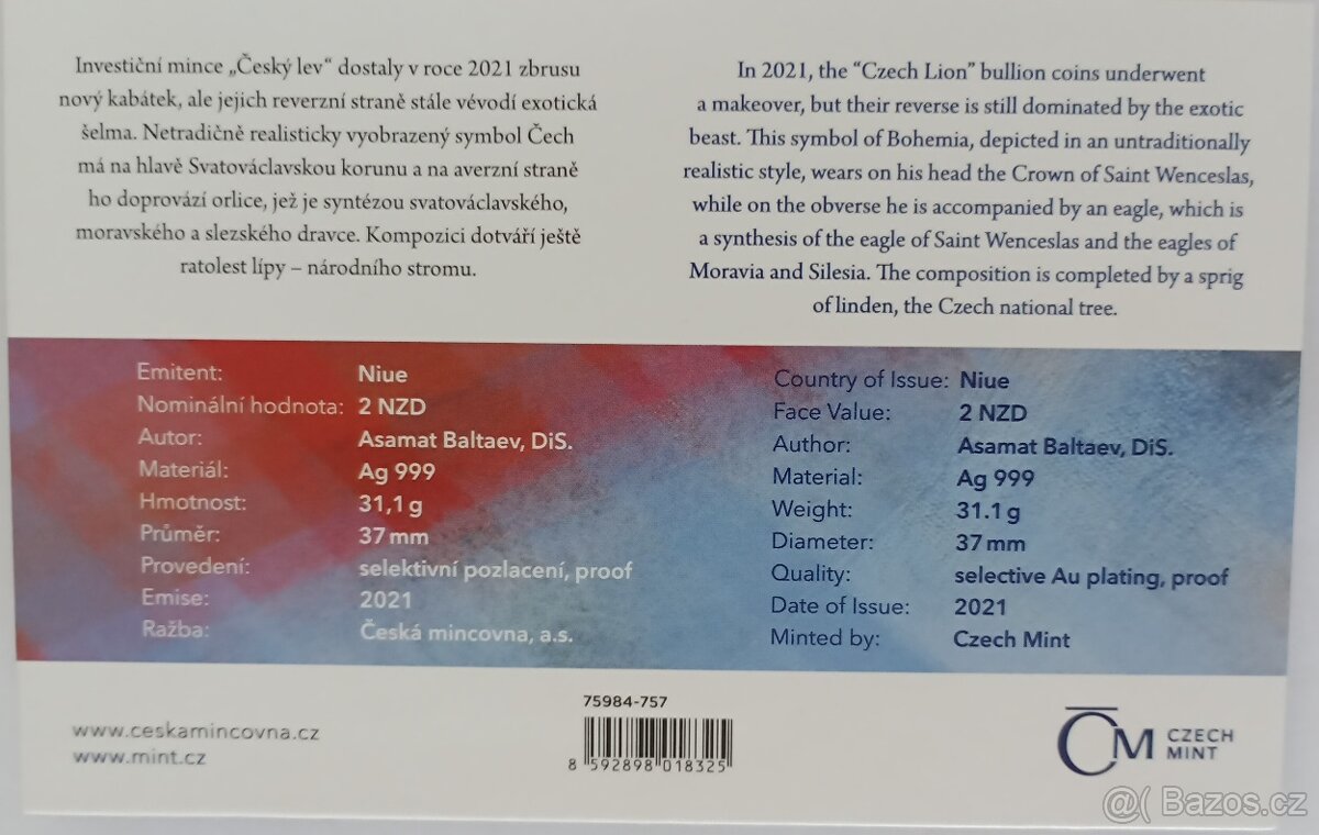 Český lev 2021 selektivní pozlacení, číslován - 3