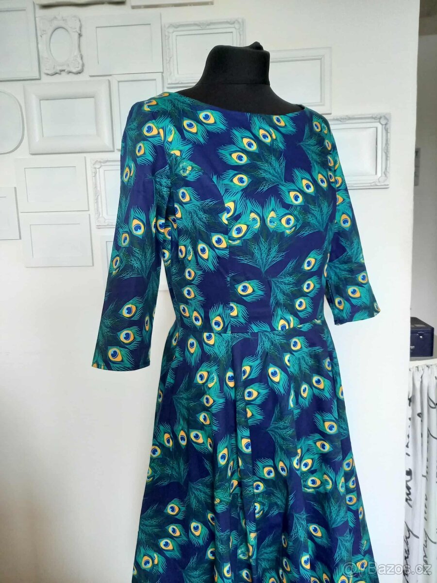 Vintage retro swing šaty s pavím peřím - 3