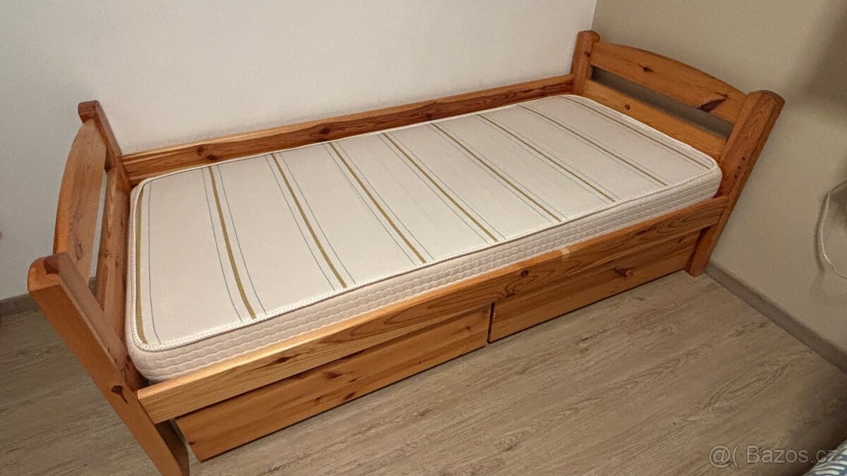 Postel z masivu s matraci, 80x180 cm, borovice - 3