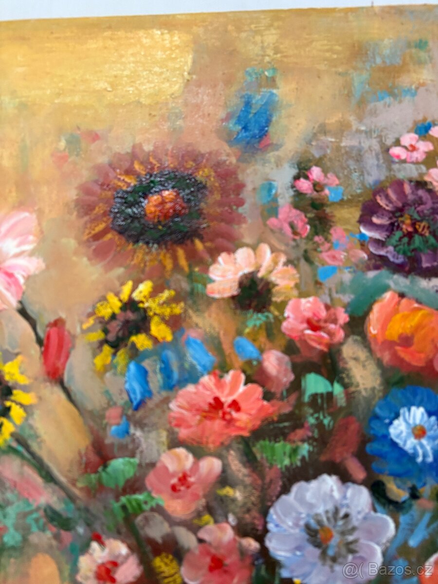 kvety v tyrkysove vaze - olejomalba 61 x 76 cm - 3