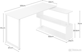 Psací stůl Počítačový stolek s policemi 120x100x74cm,Bílý - 3
