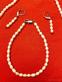 Náhrdelník, náramek, náušnice - pravé perly 4-5 mm - 3