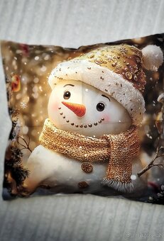 Vánoční látkový povlak na polštář "Sněhulák" 45x45 cm - 3