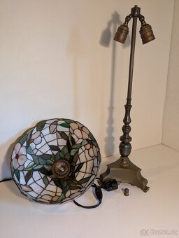 mosazná lampička, stará lampa, Tiffany stínidlo, TOP stav - 3