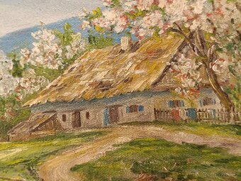Obraz DUDA 1958, Valašské chalupy, olej na plátně 38x48 - 3