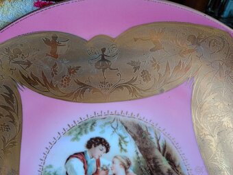 Pěkný starý zdobený nástěnný porcelánový talíř - 3