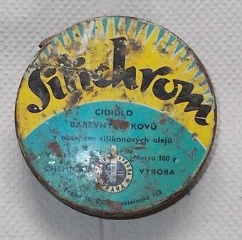 Stará plechová, krabička, Silichrom cídidlo barevných kovů. - 3