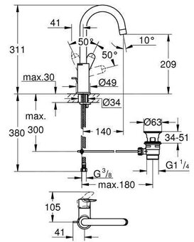 Grohe BauEdge - Chromová umyvadlová baterie s výpustí - 3
