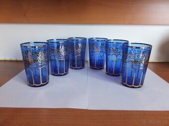 Krásné modré sklenice, bohatě zlacené. obsah 220 ml. - 3
