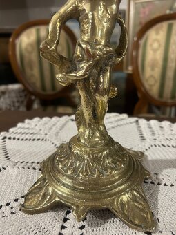 Luxusní starožitný mosazný svícen s andílkem - 3