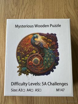 Dřevěné puzzle - kočka, slon, páv, papoušek - 3