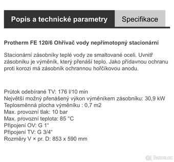 Protherm FE 120/6 Ohřívač vody nepřímotopný stacionární - 3