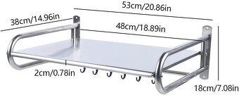 Nerezová nástěnná polička pod mikrovlnku s 6 háčky, 53×38×18 - 3