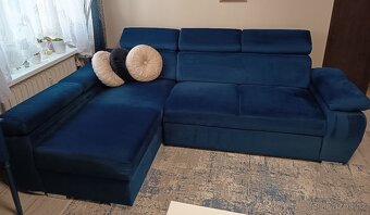 Tmavě modrá, rozkládací sedačka s úložným prostorem - 3
