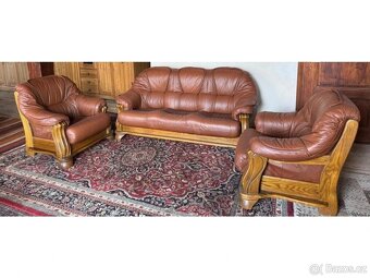 Dubová rustikální kožená souprava 3+1+1, 3791 - 3