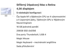 Prodám iMac M1 16GB RAM 256GB SSD dva porty - 3