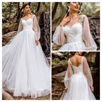 L-XL NOVÉ LUXUSNÍ svatební šaty LORI s rukávy - 3
