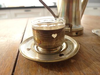 Starožitná kávová souprava - kov - sklo - 3