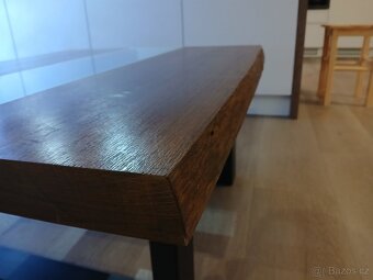 Masivní dubový konferenční stolek – sklo, kov, ruční výroba - 3