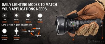 svítilna WURKKOS TD01 USB 2200 L, LED, 5000 mAh, 1035m - 3