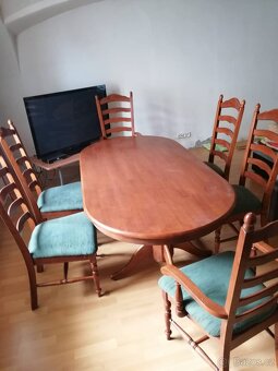 Rozkládací jídelní stůl+6 židlí -masiv - 3