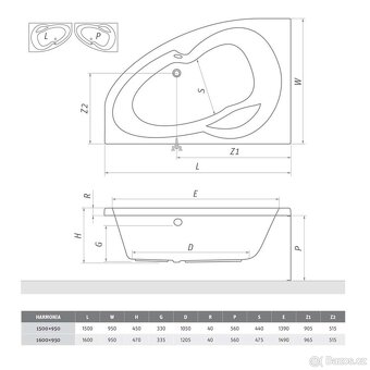 Rohová vana Roth Harmonia 150x95 cm, orientace pravá - 3