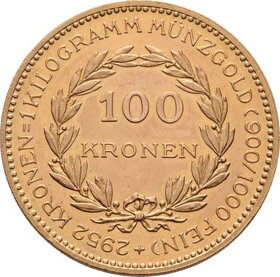 Zlato, 100 kronen 1924, Rakousko, extrémně vzácná RRR - 3