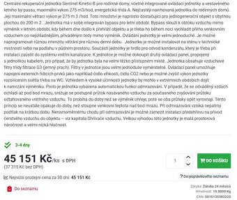 Rekuperační jednotka Vent Axia, BYPASS, HYGROSTAT, 275 m3/h - 3