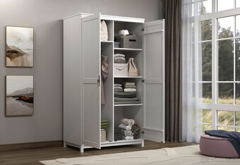 Nová šatní skříň z borovice, přírodní a bílá barva - 3