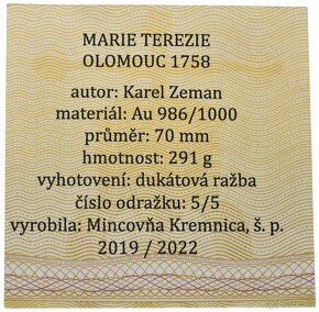 zlatá medaile 291 gr., ražba pouze 5ks, autor Karel Zeman - 3