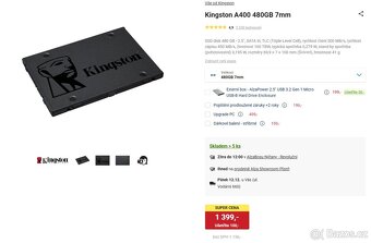 SSD Kingston A400 480GB SATA - 3