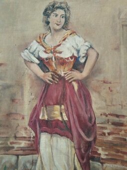 obraz PRODAVAČKA KVĚTIN, olej, sign. E. Blaces cca. 1880 - 3