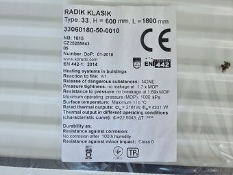 Nový radiátor Korado - Radik Klasik 33-50-00, 33 600 x 1800 - 3