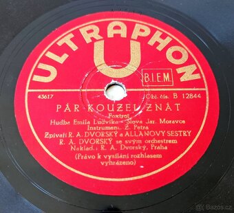 4 šelakové gramofonové desky ULTRAPHON, R. A. Dvorský - 3