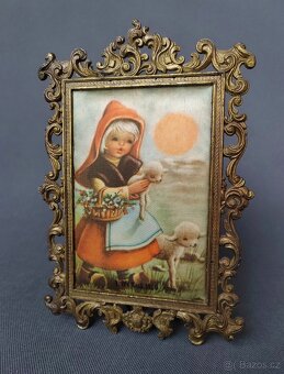 Nádherný obrázek na hedvábí v mosazném ramu (Itálie) - 3