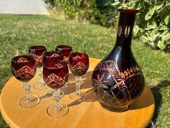 Český broušený křišťál – rubínová karafa + 6 skleniček - 3