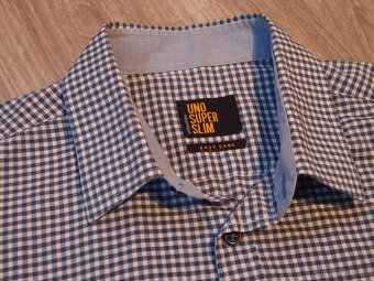 Seidensticker pánská modrá košile kostka slim fit vel. 40 - 3