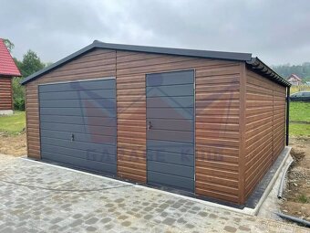 Plechová garáž 6×5 v imitaci dřeva tmavý ořech - 3