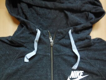 dámská NIKE tm.šedá mikina zip kapuce nápis melír slabá M-L - 3