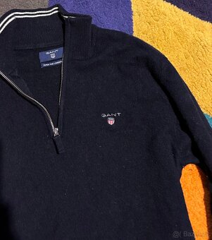 GANT NAVY VLNĚNÝ SLIM PÁNSKÝ SVETR L(L-XL) - 3