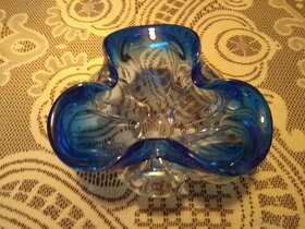 Soubor modrého skla - váza, mísa, popelník - 3
