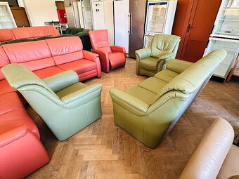 965 Kožená sedací souprava sedačka 3+1+1 sv. zelená - 3