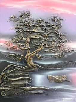 3D obraz jezero, hory, slunce - 3