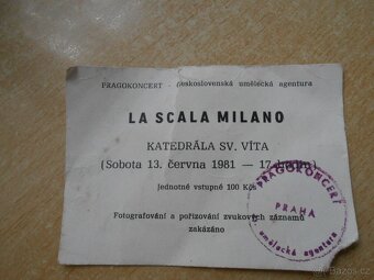RETRO lístek PRAGOKONCERT LA SCALA MILANO r.1981- použitý - 3