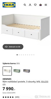 2x Postel IKEA Hemnes 80x200 + 3 zásuvky, 1x matrace - 3